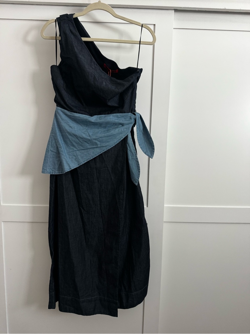 Simon Miller One-Shoulder Blue Dress with Light Blue Wrap Tie